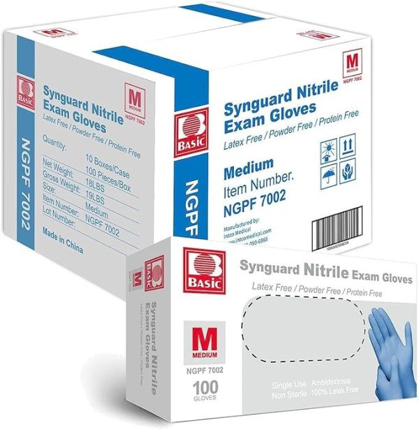 Basic Medical Nitrile Exam Gloves Latex-Free & Powder-Free Syngaurd Blue/Black Glove (Blue Case of 1000)