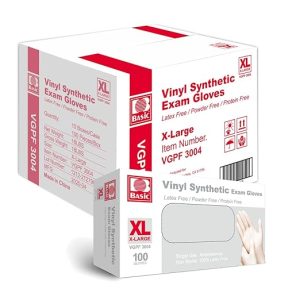 Basic Medical Clear Vinyl Exam Gloves - Latex-Free & Powder-Free - VGPF-3004 (Case of 1,000), Xtra Large